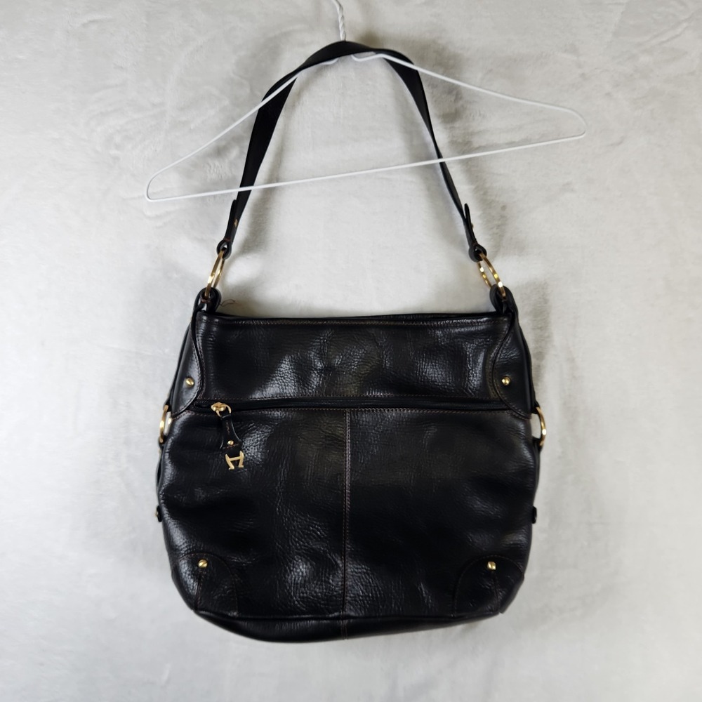 Etienne Aigner Black Pebbled Leather Shoulder Bag‎ Hobo Purse Gold Hardware